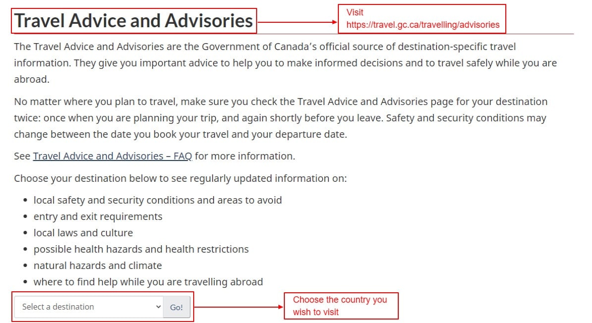 Travel Advice and Advisories