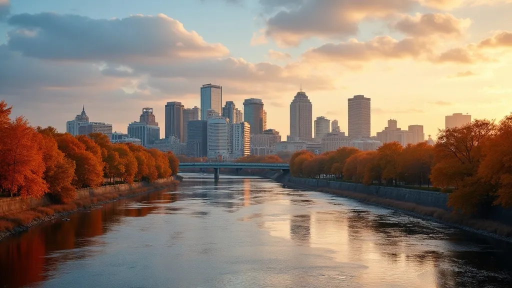 London Ontario downtown skyline over the Thames River