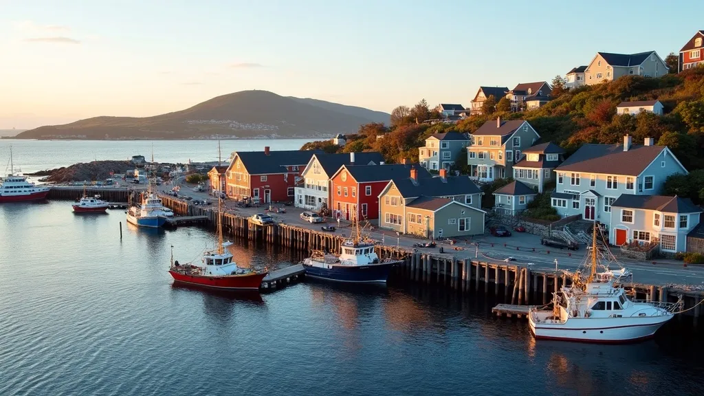 Colourful harbour houses and fishing boats in Newfoundland and Labrador