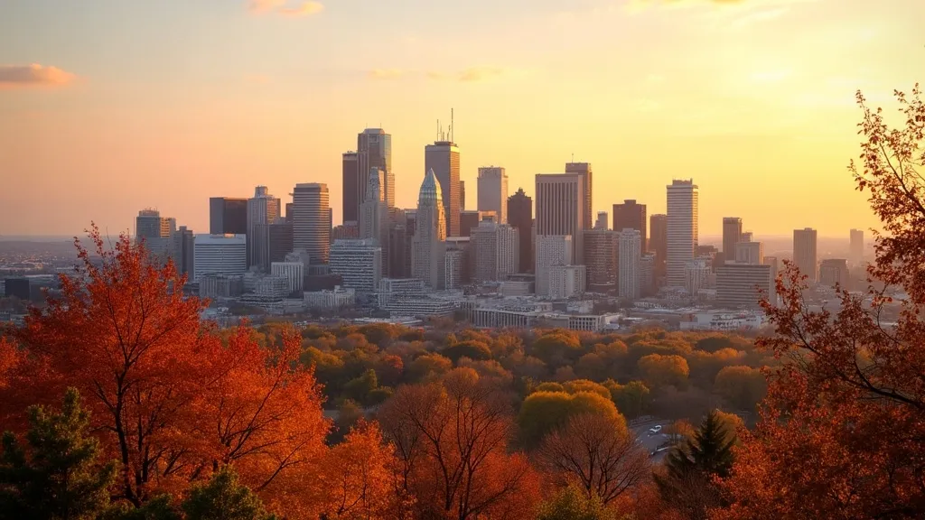 Silhouette du centre-ville de Montréal au coucher du soleil