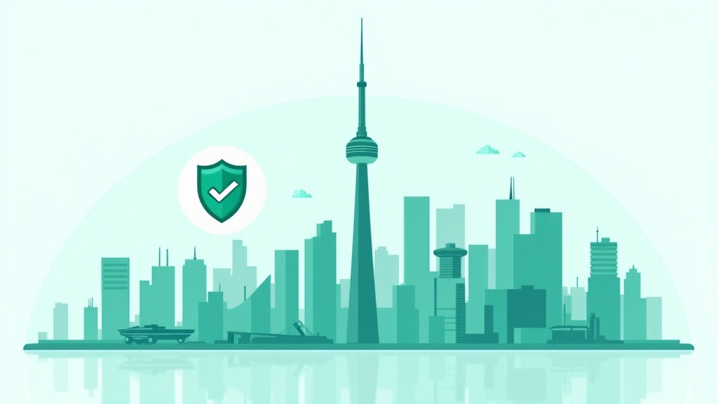 Toronto skyline with police record check verification shield